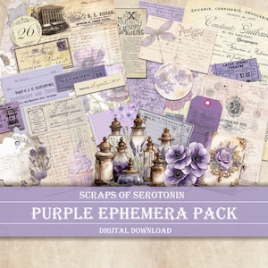 Effimeri del diario spazzatura, Estetica viola, Download digitale dell'album, Journaling stampabile, Abbellimenti viola, Decoupage viola, Vintage