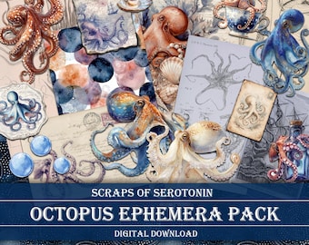 Oktopus Ephemera Pack, Vintage Nautische Collage Sheets (Digitaler Download)