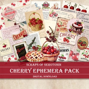 Junk Journal Ephemera, Cherry, Scrapbook Digital Download, Journaling Printable, Embellissements de fruits, Découpage de baies, Cerises, Baies