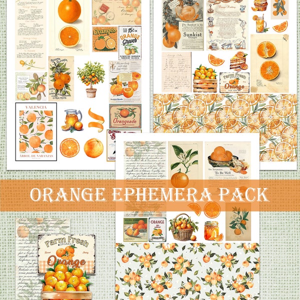 Junk Journal Ephemera, Oranges, Scrapbook Collage, Scrapbooking Digital Download, Printable, Embellishments, Citrus Decoupage, Journaling