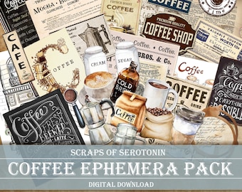 Junk Journal Ephemera, Coffee Shop, Scrapbook Digital Download, Journaling Printable, Coffee Embellishments, Coffee Decoupage, Vintage