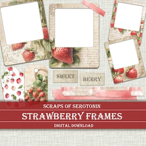 Kit de diario basura con marcos de fresa, efímeras de frutas vintage, páginas imprimibles para álbumes de recortes, imágenes prediseñadas de estilo cottagecore, descarga digital de bayas