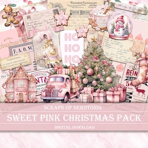 Junk Journal Ephemera, Sweet Pink Christmas, Scrapbook Digital Download, Journaling Printable, Vintage Christmas, Holiday Decoupage