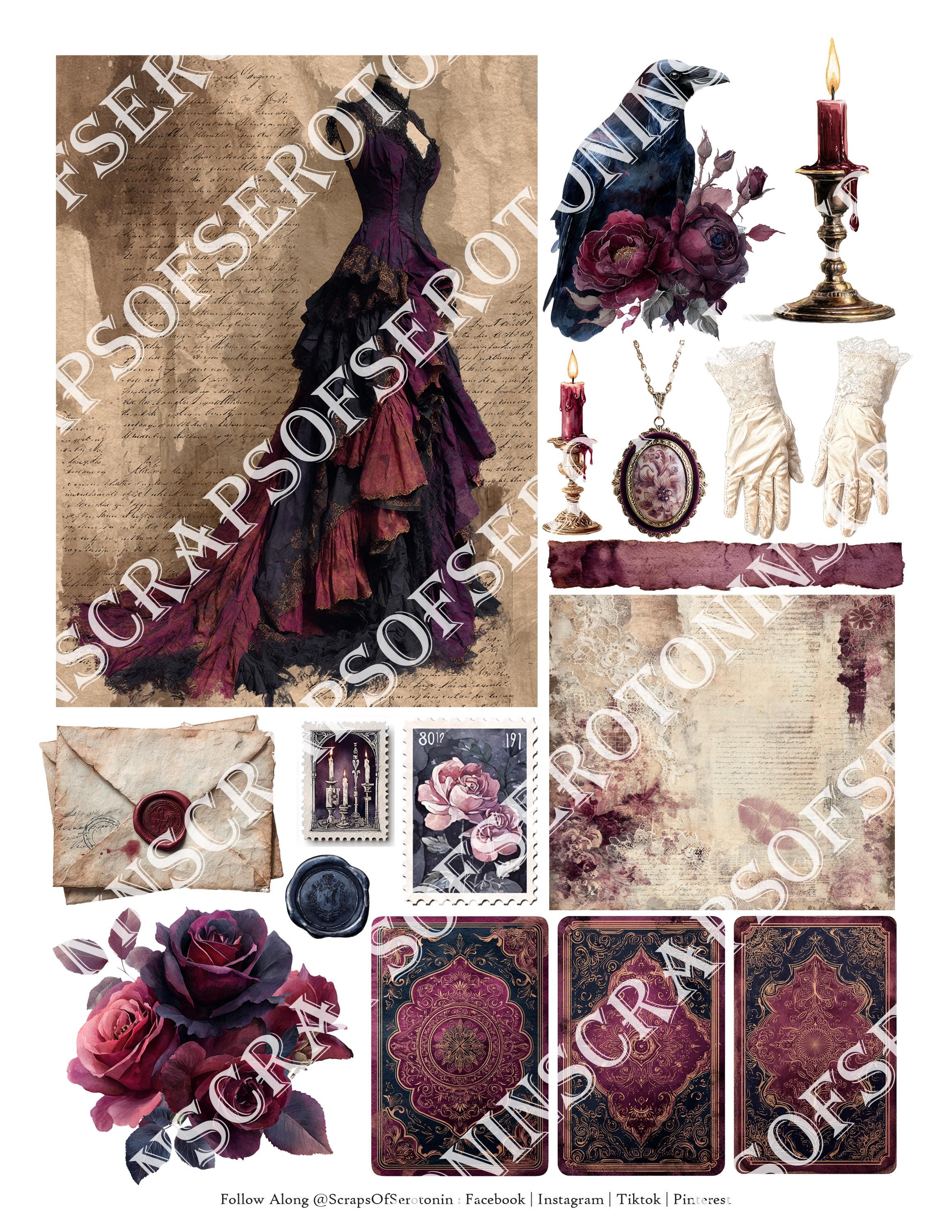 Gothic Romance Junk Journal Kit, Victorian Ephemera, Raven Roses ...