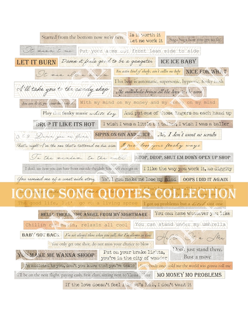 Collage Quote Sheet - Iconic Song Lyrics Collection - Etsy