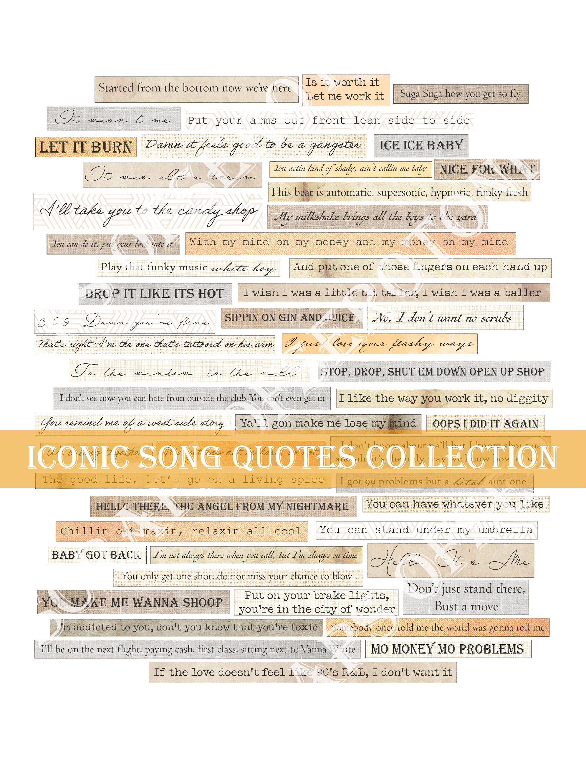 Collage Quote Sheet - Iconic Song Lyrics Collection - Etsy, image size:2318x3000