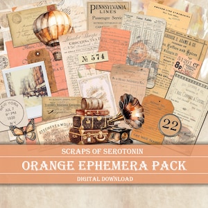 Junk Journal Ephemera, Orange Aesthetic, Scrapbook Digital Download, Journaling Printable, Orange Enfeites, Orange Decoupage, Vintage
