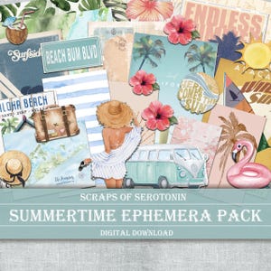 Junk Journal Ephemera, Summer, Scrapbook Digital Download, Journaling Printable, Seasonal Embellishments, Botanical Decoupage, Beach Sticker