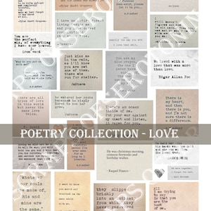 Poesie Sammlung Liebe, Junk Journaling Tags, Romantische Zitate, Scrapbooking Aufkleber, Vintage Decoupage, Wörter und Phrasen für Journals