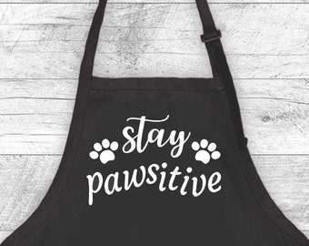 Paw Print & Pets Silhouette Monogram Apron Child or Adult Size Embroidered Custom Pet Groomer Smock Animal Shelter