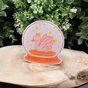 Aesthetic Cute Swan Snow Globe sticker Glossy laptop decal