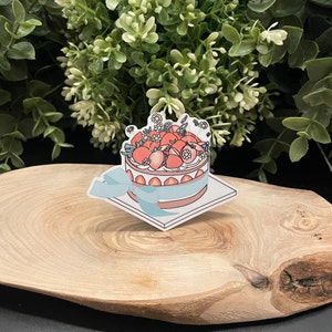 Floral Strawberry Cake Sticker with mint ribbon Glossy decal