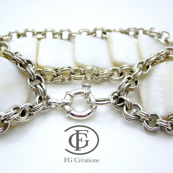 Trés beau bracelet manchette en argent 925 & perles de nacre blanche