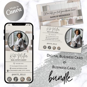 Digitale visitekaartjes en visitekaartjesbundel Vastgoedmarketing Moderne vastgoedvisitekaartje Ondernemer Canva-sjabloon