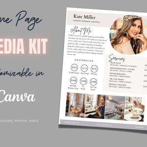 One Page Media Kit for Influencers Instagram Media Kit Media Kit Canva Media Kit Template Tik Tok Media Kit Influencer Media Kit Rate Sheet