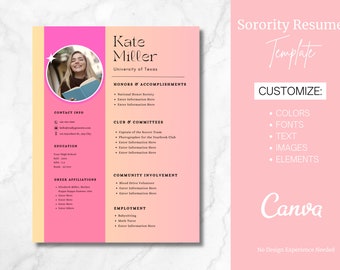 Sorority Resume Template with Photo Sorority Resume Download Sorority Resume and Cover Letter Sorority Recruitment Pack Rush Resume Template