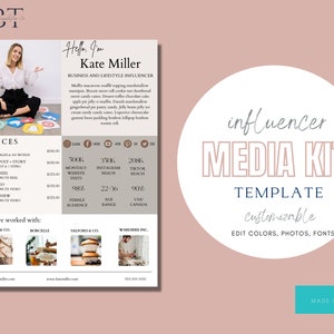One Page Media Kit for Influencers Instagram Media Kit Media Kit Canva Media Kit Template Tik Tok Media Kit Influencer Media Kit Rate Sheet