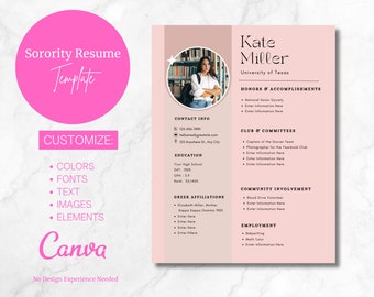 Sorority Resume Template with Photo Sorority Resume Download Sorority Resume and Cover Letter Sorority Recruitment Pack Rush Resume Template