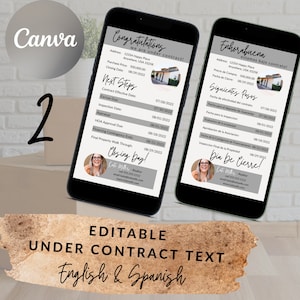Textable Under Contract Timeline in English and Spanish Canva Realtor Template Mobile Under Contract Timeline Real Estate Marketing