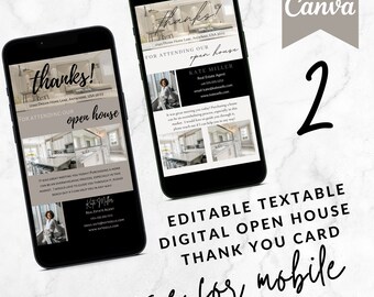 Digital Thank You Card Open House Thank You Card Real Estate Marketing Textable Realtor Real Estate Business Card Open House Marketing