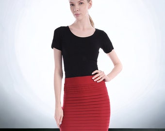 Pleated short pencil Skirt, High Waist Bodycon Mini Skirt, Business Office Skirt