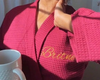 Personalized Waffle Robe: Monogrammed Cotton Spa Bathrobe for Women