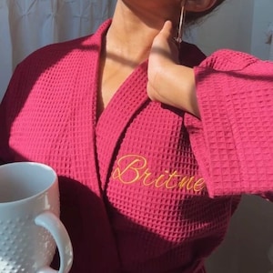 Personalized Waffle Robes - Monogrammed Spa Cotton Bathrobe - Anniversary - Birthday Gift for Wife Mom, Girlfriend - Wedding Bridesmaid Gift