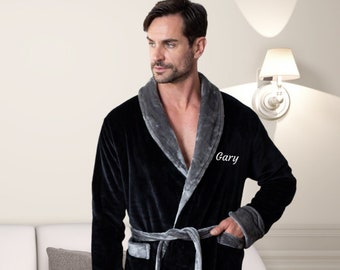 Personalized Men's Plush Shawl Robes - Luxury Custom Embroidered Fleece Bathrobe - Customized Best Birthday Gift for Him, Dad, or Friend