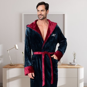Personalized Men Plush Hooded Bath Robes - Monogram Robe Spa Bathrobe - Embroidery Robe - Wedding, Birthday Gift for Dad, Husband, or Friend