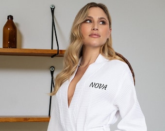 Customized Waffle Robe for Women: Personalized Cotton Spa Robe