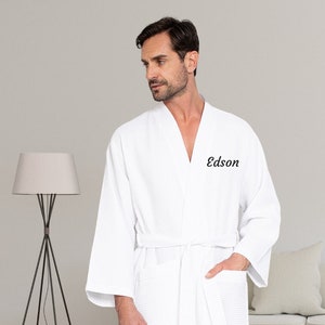 Men Waffle Personalized Robes - Customized Birthday, Anniversary Gift for Him, Father - Logo Embroidery Lightweight Bathrobes for Hotel/Spa