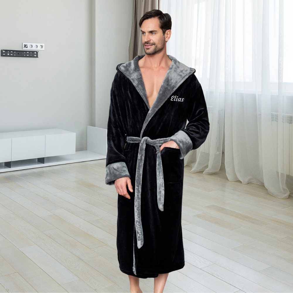 Customized Men's Plush Hooded Robes Monogrammed Robe Spa Etsy