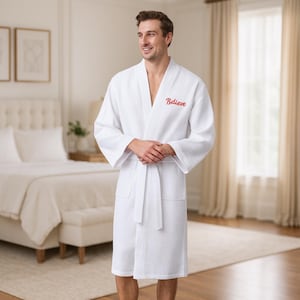 Personalized Men’s Waffle Robe – Custom Embroidered Cotton Bathrobe, Anniversary Gift, Birthday Gift, Spa &Hotel Robe - Holiday Gift for Him