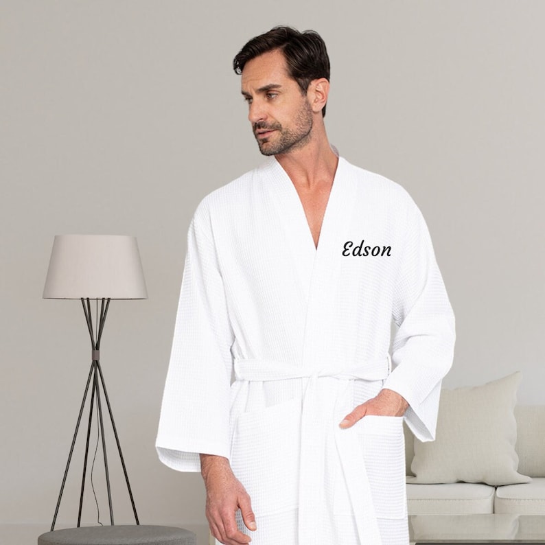 Men's Waffle Robe: Personalized Embroidered Spa Bathrobe
