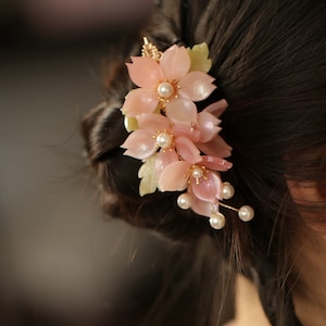 Pink Sakura Hair Clip, Vintage Fairy Hair Clip, Chinese Hairpins, Flower Hairpin, Side Hair Clip, Hanfu Accessories, Hair Accessories, Gifts