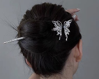 Bâton de cheveux de papillon en métal, épingle à cheveux en métal vintage, support de chignon de cheveux, bijoux de mariage, bâton d'épingle à cheveux, accessoires de cheveux, cadeau