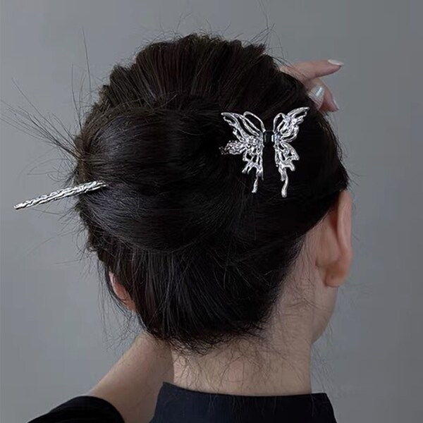 Bâton de cheveux de papillon en métal, épingle à cheveux en métal vintage, support de chignon de cheveux, bijoux de mariage, bâton d'épingle à cheveux, accessoires de cheveux, cadeau