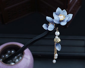 Retro Flower Hairpin, Fairy Hair Stick, Glaze Hair Clip, Vintage Wooden Hairpin, Tassels Hair Pins, Hanfu Accessories, Chinese Hairpin, Gift