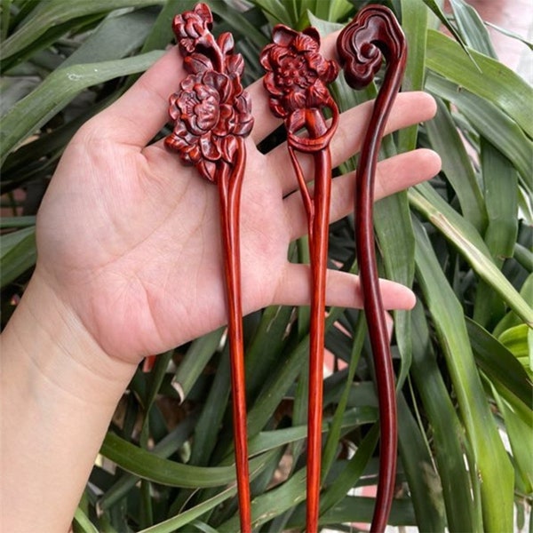 Hand-carved Hair Sticks, Carved Sandalwood Hairpin, Vintage Hairpin, Hanfu Hairpin, Wooden Hair Clip, Elegant Hair Accessories, Gifts