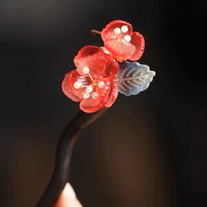 Glaze Flower Hair Stick, Classical Hairpin, Vintage Hair Stick, Chinese Hairpin, Sandalwood Hair Pins, Hanfu Accessories, Hair Accessories zdjęcie 1