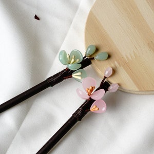 Buy 1 Get 1 Free Flower Wood Hairpin, Glass Hair Stick, Hanfu Hairpin, Wooden Hair Clip, Elegant Hair Stick, Hair Accessories, Gifts for her image 4