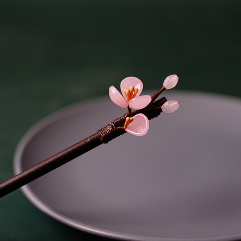 Achetez 1 Obtenez 1 épingle à cheveux en bois de fleur gratuite, bâton de cheveux en verre, épingle à cheveux Hanfu, pince à cheveux en bois, bâton de cheveux élégant, accessoires pour cheveux, cadeaux pour elle Pink