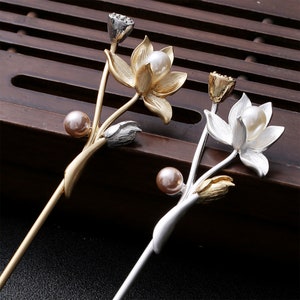 Buy 1 Get 1 Free, Vintage Lotus Flower Hair Stick, Metal Hair Fork, Silver Hair Clip, Hanfu Hair Sticks, Chinese Style Hair Sticks, Gifts