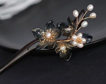 Retro Flower Hairpin, Chinese Hair Fork,  Hanfu Style Hair Sticks, Tassel Hair Clips, Pearl Long Hairpin, Hair Accessories ,Gifts for her