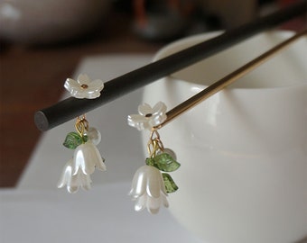 Buy 1 Get 1 Free, Vintage White lily of the Valley Hair Stick, French Botanical Hair Fork, Ancient Hair Clip, Fine Hair Fork, Hair Jewelry