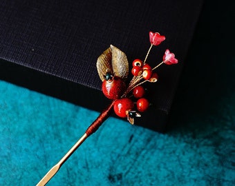 Pomegranate Flower Hair Stick, Retro Hair Clips, Chinese Hairpin, Elegant Handmade Hair Stick, Ancient Hair Stick, Hanfu Accessories, Gifts