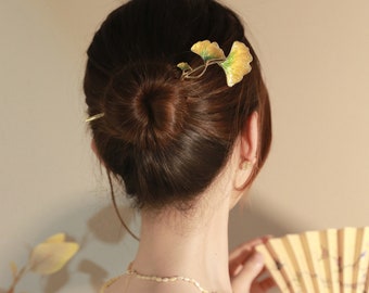 Ginkgo Biloba Haarnadel, Vintage Haarstab, Elegante Haargabel, Hanfu Haarstab, chinesische Haarnadel, Haarstab für lange Haare, Geschenke für Sie