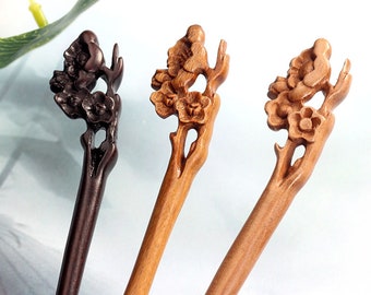 Vintage Plum Blossom Hair Stick, Flower Hairpin, Sandalwood Hair Stick, Chinese Hairpin, Elegant Hair Stick, Hanfu Hair Accessories, Gifts