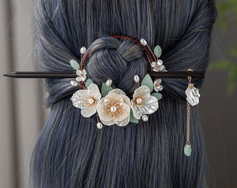 Vintage Gardenia Hair Stick, French Botanical Hairpin, Tassel Hair Stick, Ancient Hair Clip, Chinese Hairpin, Hanfu Hair Accessories, Gifts