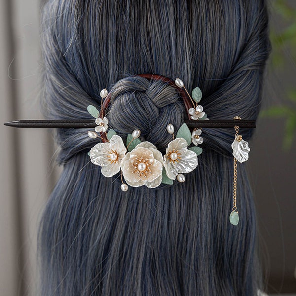 bâton de cheveux vintage Gardenia, épingle à cheveux botanique Français, bâton de cheveux de gland, pince à cheveux ancienne, épingle à cheveux chinoise, accessoires de cheveux Hanfu, cadeaux